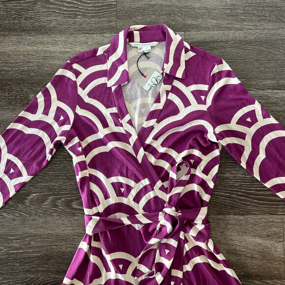 Diane Von Furstenberg Silk Wrap Dress New Jeanne Two Vintage Purple Size 12 DVF - Picture 2 of 16